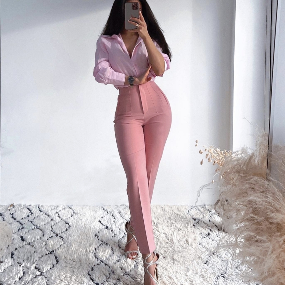 ZARA HIGH-WAISTED PANTS PINK BUBBLEGUM